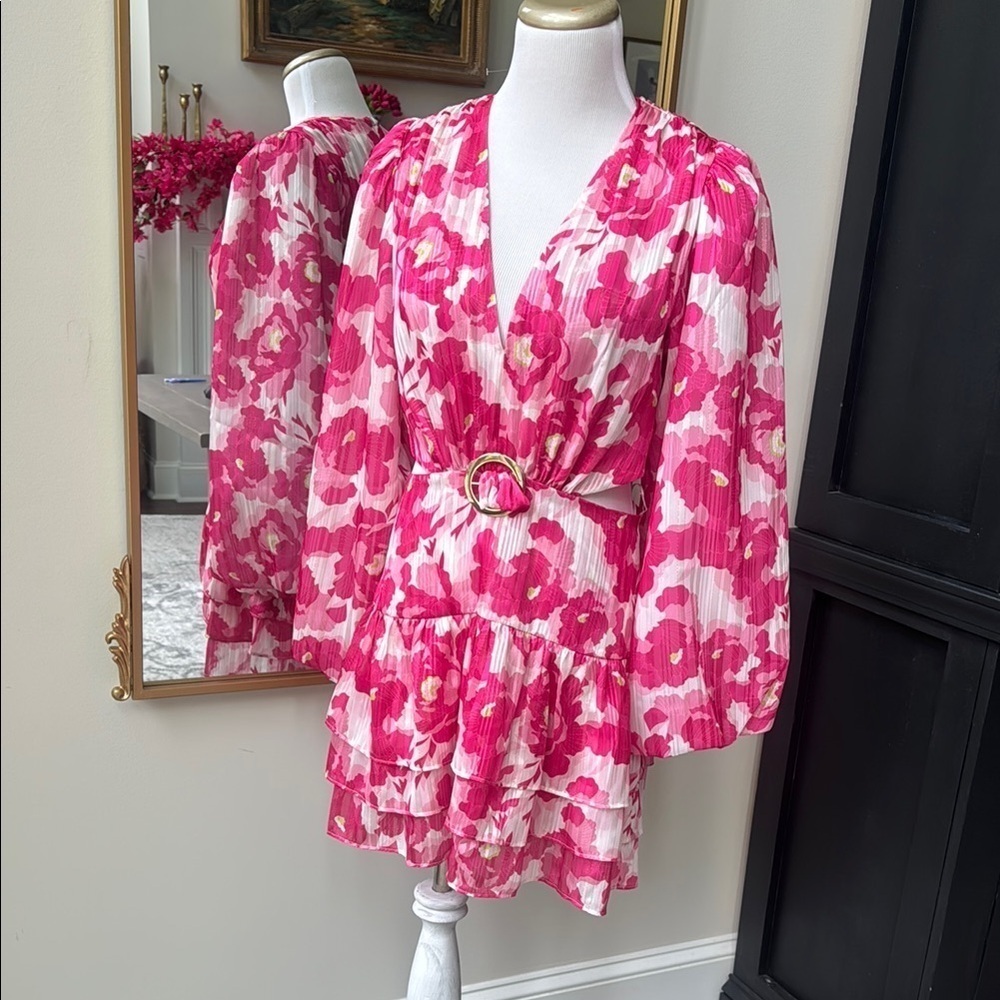Pink Floral Belted Dress